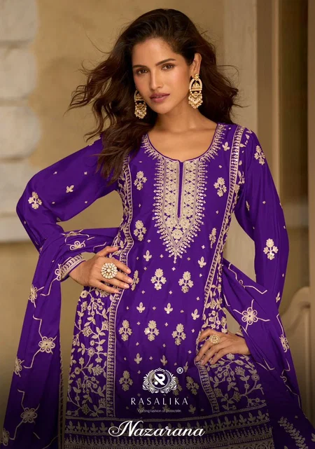 Nazarana By Rasalika Chinnon Silk Embroidery Readymade Suits

